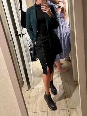 Classic Dark Blue Denim Button-Front Midi Skirt